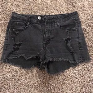 Black denim distressed shorts